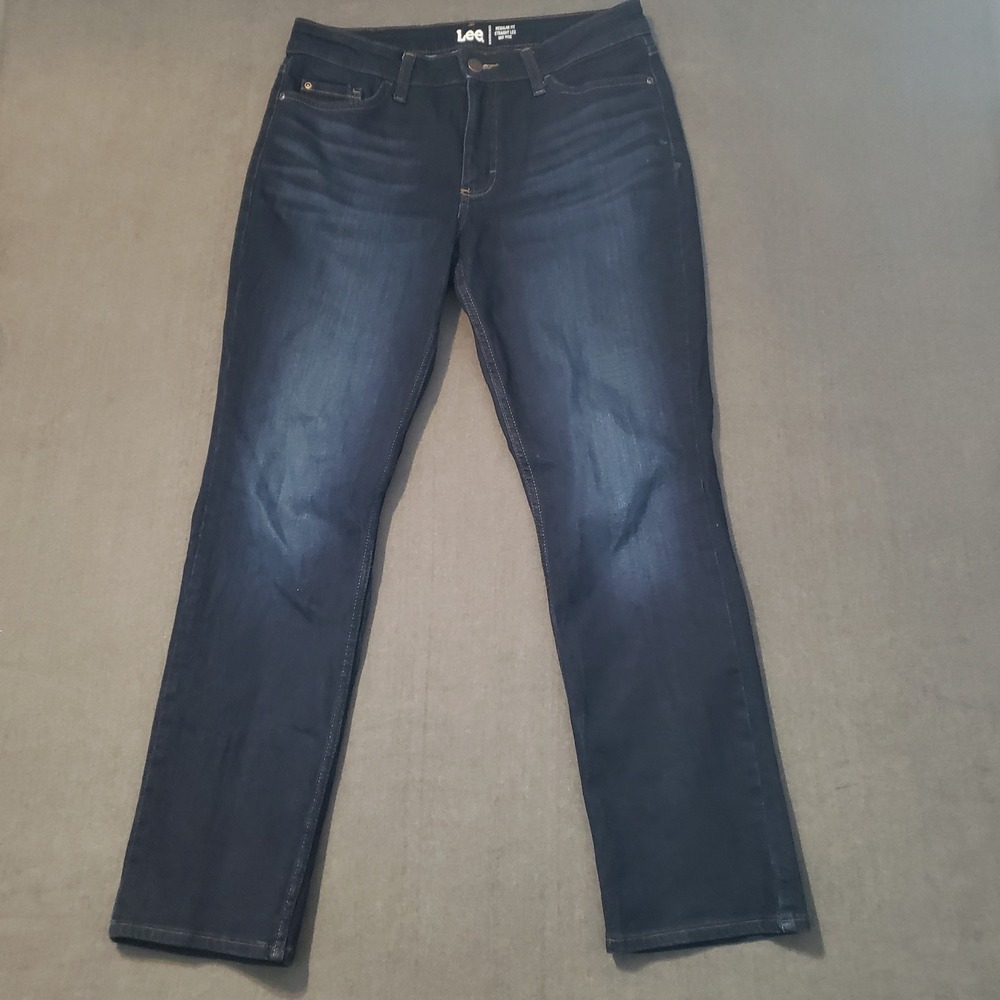 Lee Jeans Womens 12M Dark Blue Regular Fit Straight Leg Mid Rise Stretch‎ Denim